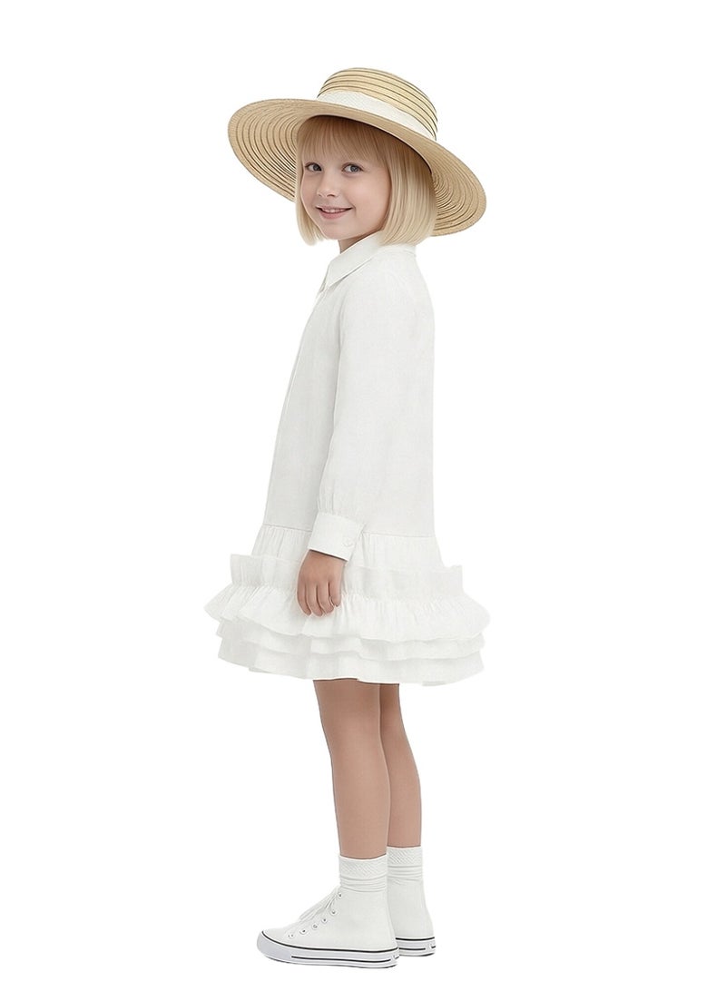 WiNi BEE Girls Shirt Dress Long Sleeve with Ruffles - Button Down Collared Dress for School,Family Photos, Toddler Girl Dress 2T-3T, Little Girl 4-10 Years - Image 4